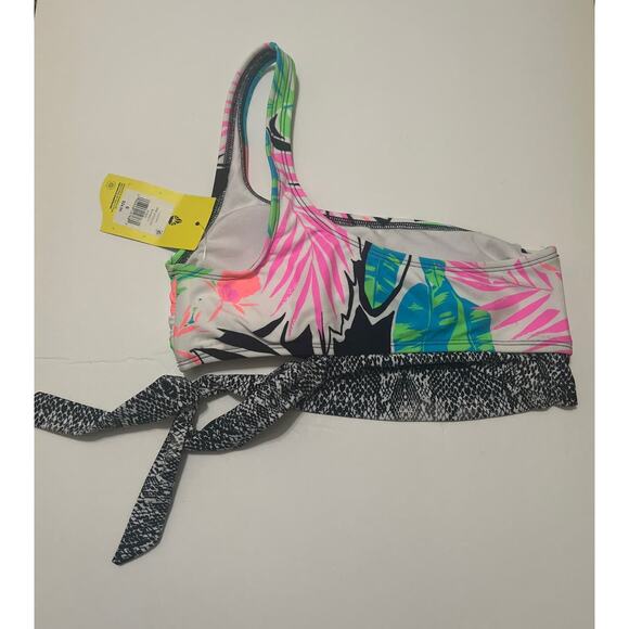 O'rageous One Shoulder Side Tie Black Multicolor Bikini Top NWT Juniors Size S - Picture 2 of 5